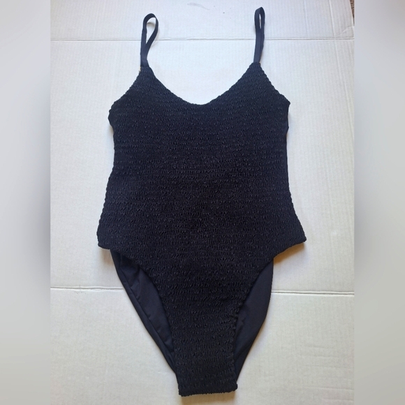 NWOT Boamar Womens Black One Piece Swimwear Smocked Front Scoop Back Size M - Picture 1 of 7